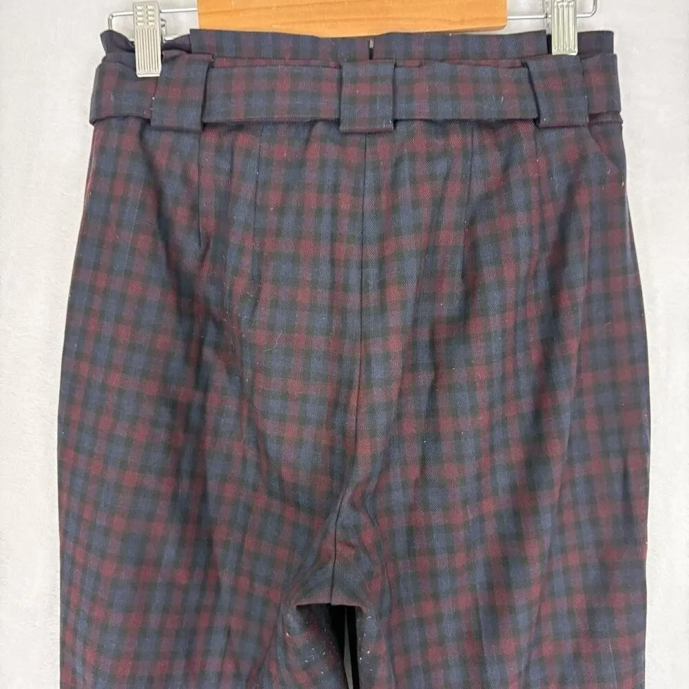 Express Maroon & Blue Plaid Ankle High‎ Rise Dress Pants Size 2 Long